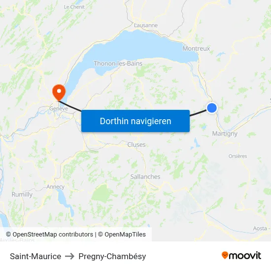 Saint-Maurice to Pregny-Chambésy map