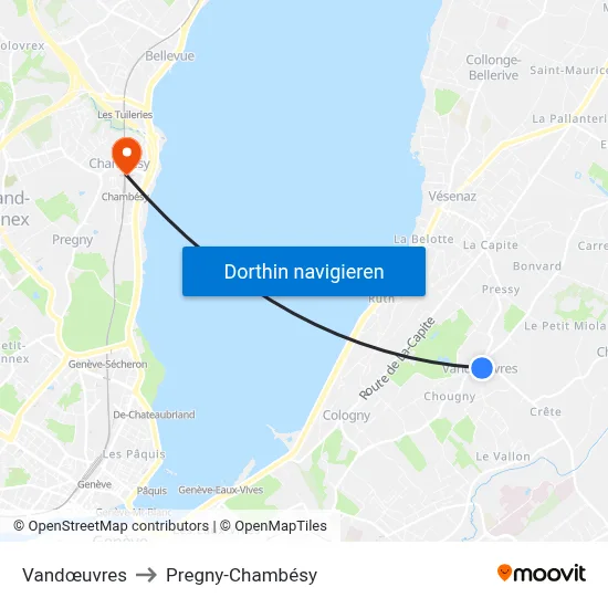 Vandœuvres to Pregny-Chambésy map