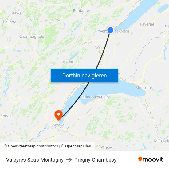 Valeyres-Sous-Montagny to Pregny-Chambésy map