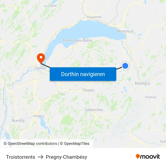 Troistorrents to Pregny-Chambésy map