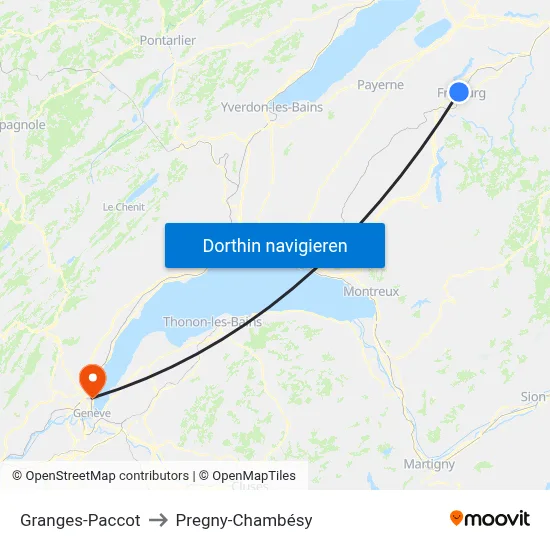 Granges-Paccot to Pregny-Chambésy map