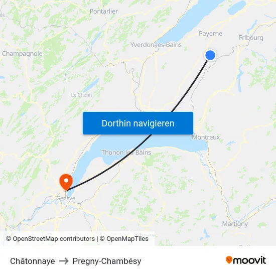 Châtonnaye to Pregny-Chambésy map