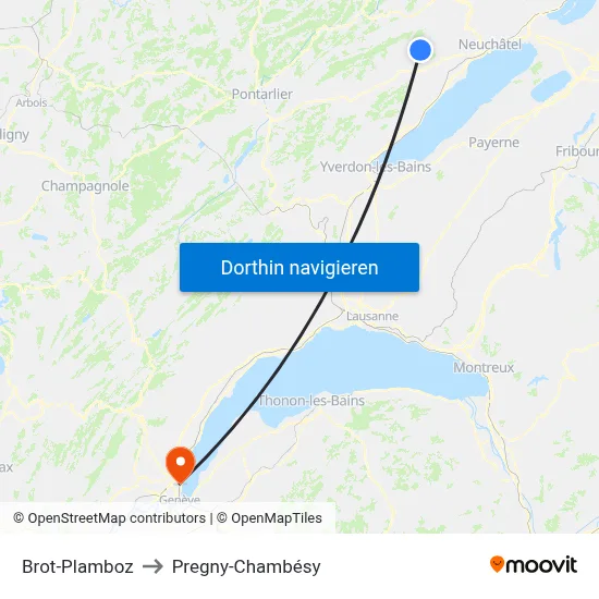 Brot-Plamboz to Pregny-Chambésy map