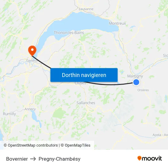 Bovernier to Pregny-Chambésy map