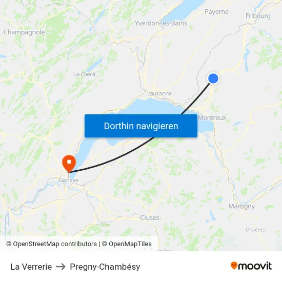 La Verrerie to Pregny-Chambésy map