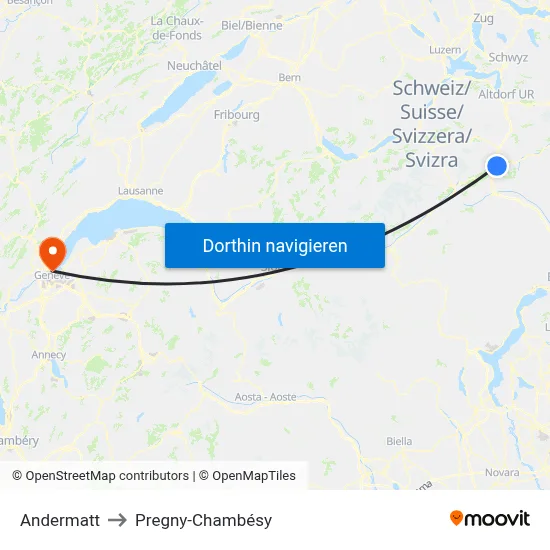 Andermatt to Pregny-Chambésy map
