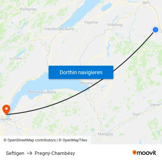 Seftigen to Pregny-Chambésy map