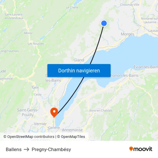 Ballens to Pregny-Chambésy map