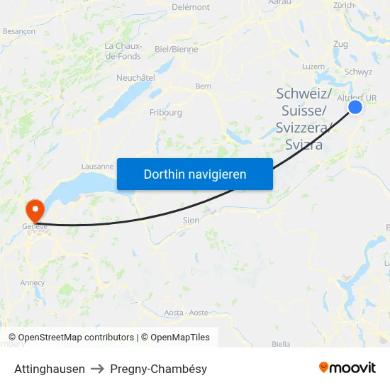 Attinghausen to Pregny-Chambésy map