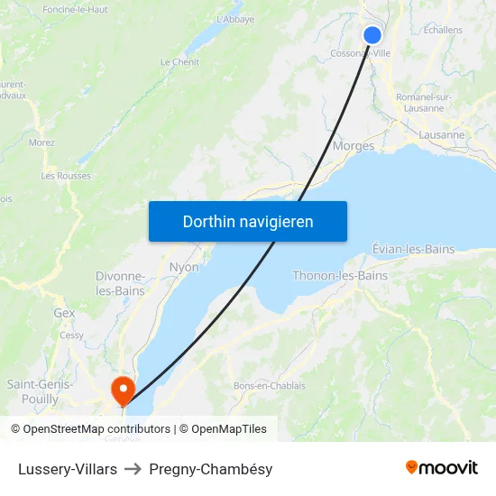 Lussery-Villars to Pregny-Chambésy map