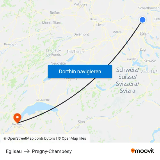 Eglisau to Pregny-Chambésy map