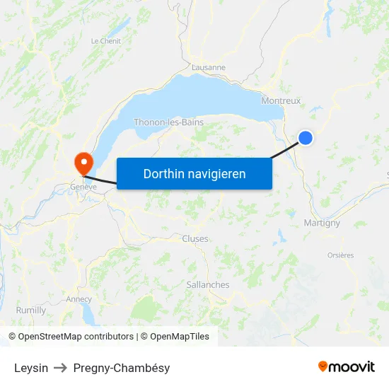 Leysin to Pregny-Chambésy map