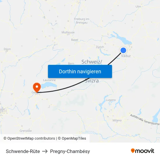 Schwende-Rüte to Pregny-Chambésy map