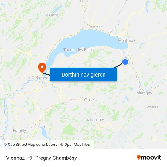 Vionnaz to Pregny-Chambésy map