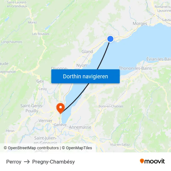 Perroy to Pregny-Chambésy map