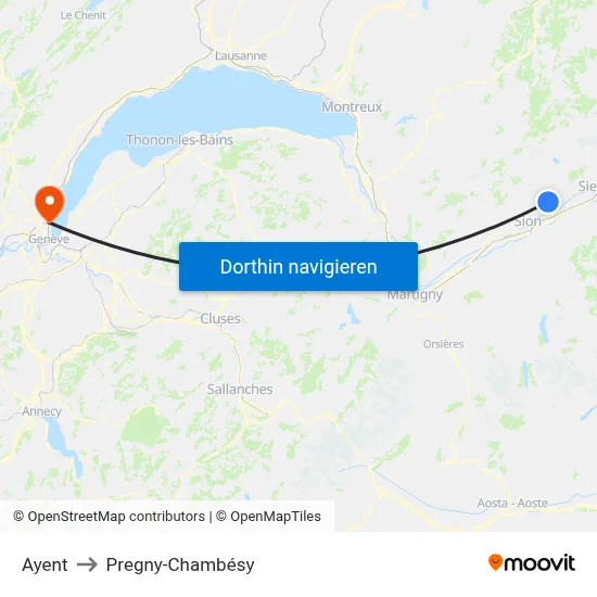 Ayent to Pregny-Chambésy map