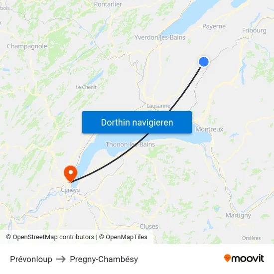 Prévonloup to Pregny-Chambésy map
