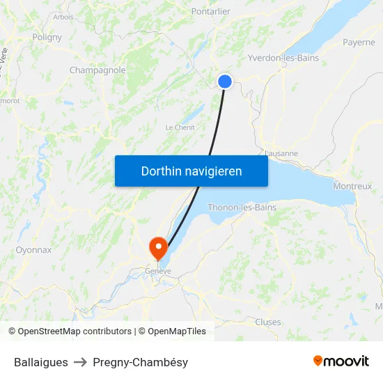 Ballaigues to Pregny-Chambésy map