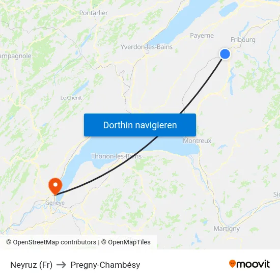 Neyruz (Fr) to Pregny-Chambésy map