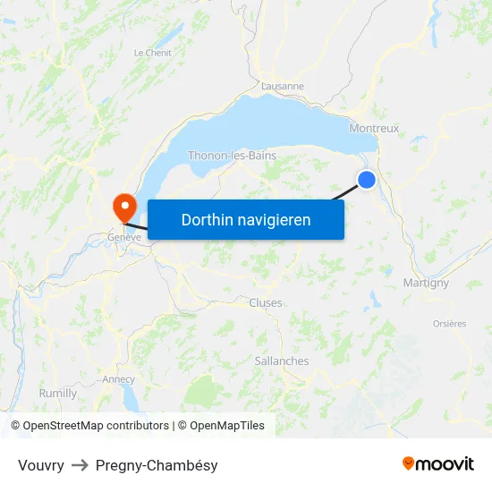 Vouvry to Pregny-Chambésy map