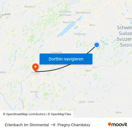 Erlenbach Im Simmental to Pregny-Chambésy map