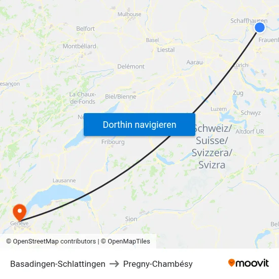 Basadingen-Schlattingen to Pregny-Chambésy map