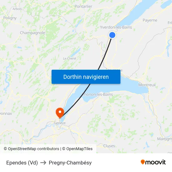Ependes (Vd) to Pregny-Chambésy map