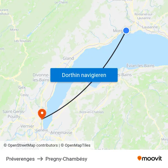Préverenges to Pregny-Chambésy map