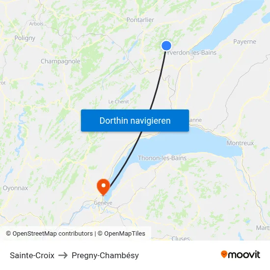 Sainte-Croix to Pregny-Chambésy map