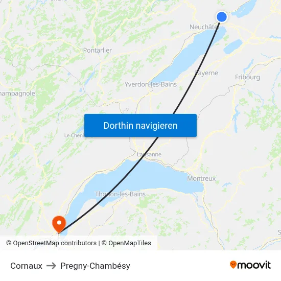 Cornaux to Pregny-Chambésy map