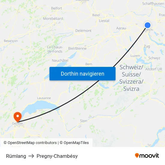 Rümlang to Pregny-Chambésy map