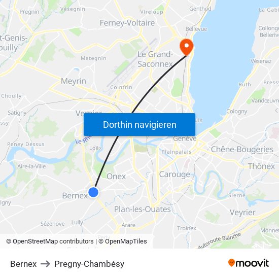 Bernex to Pregny-Chambésy map