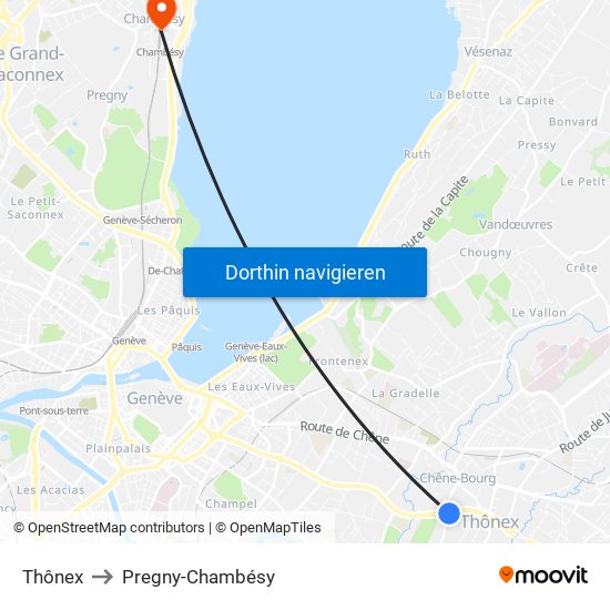 Thônex to Pregny-Chambésy map