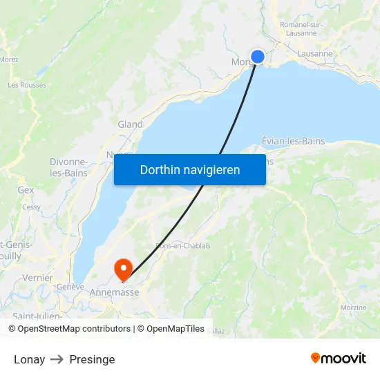 Lonay to Presinge map