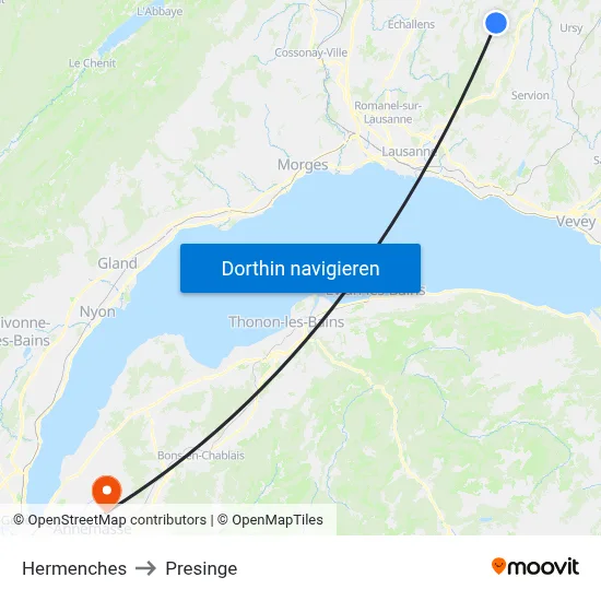 Hermenches to Presinge map