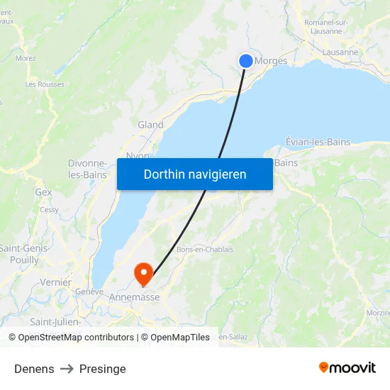 Denens to Presinge map