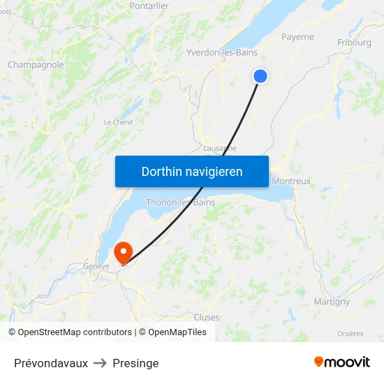 Prévondavaux to Presinge map