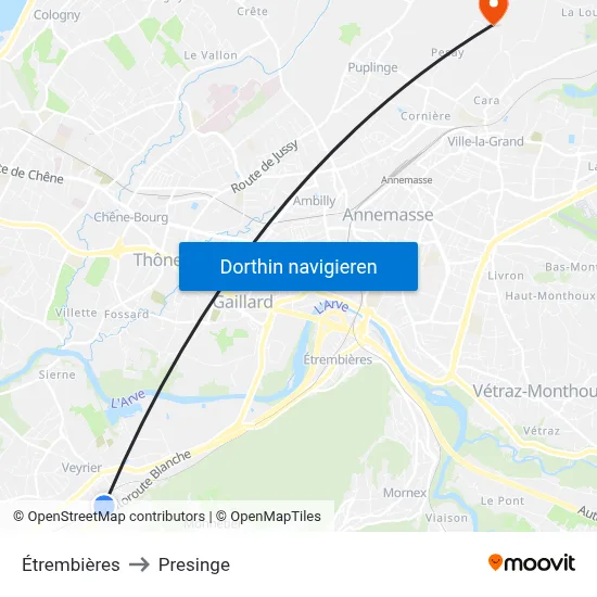 Étrembières to Presinge map