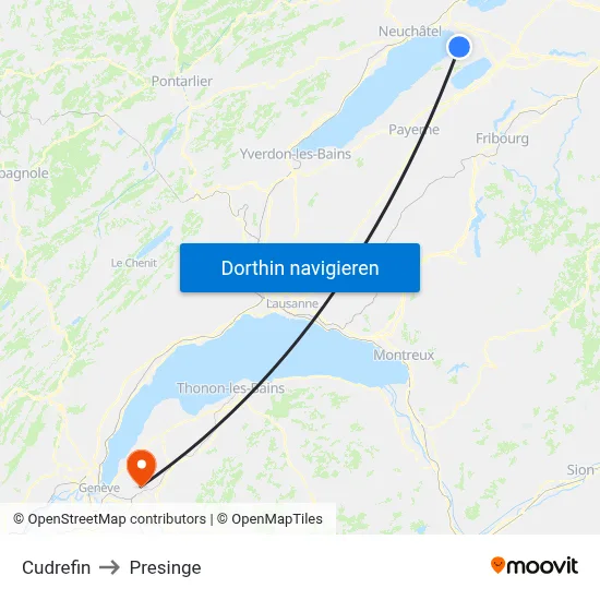 Cudrefin to Presinge map