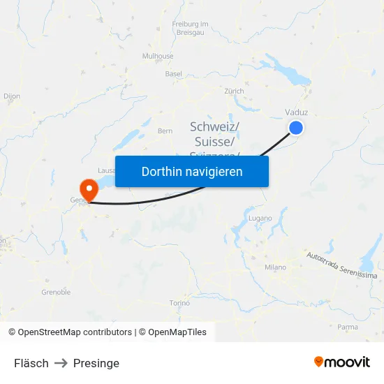 Fläsch to Presinge map