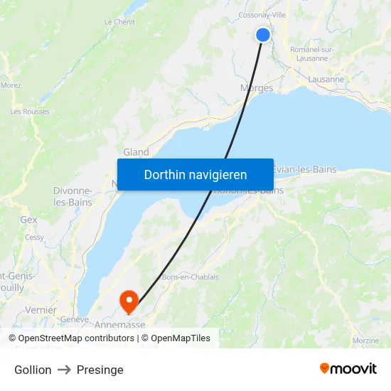 Gollion to Presinge map