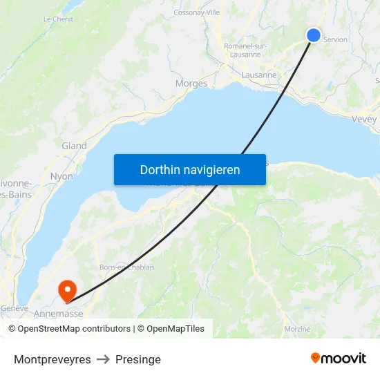 Montpreveyres to Presinge map