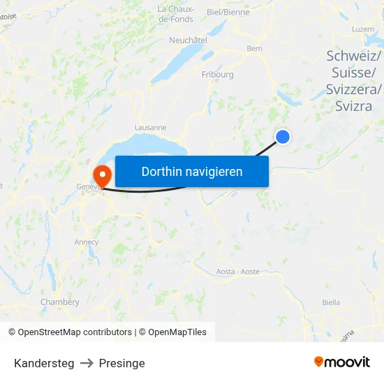 Kandersteg to Presinge map