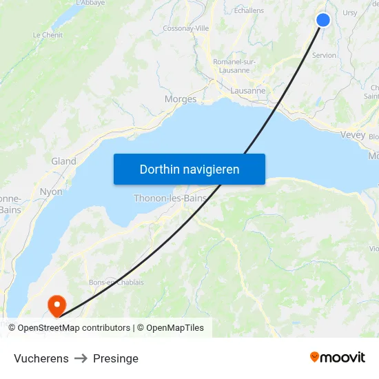Vucherens to Presinge map