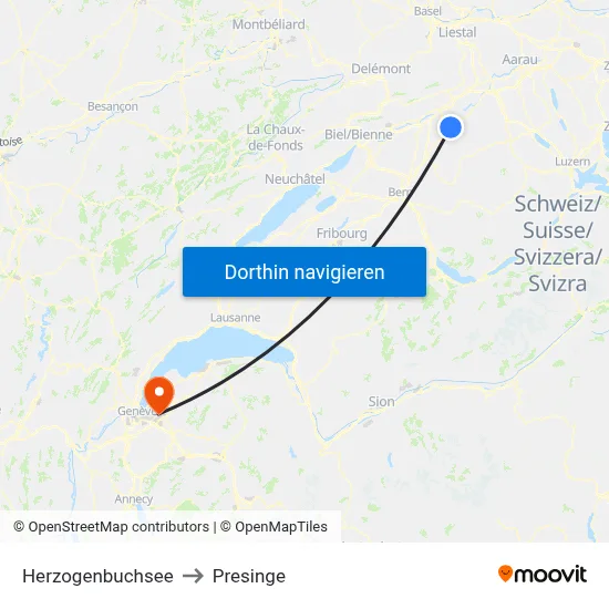 Herzogenbuchsee to Presinge map