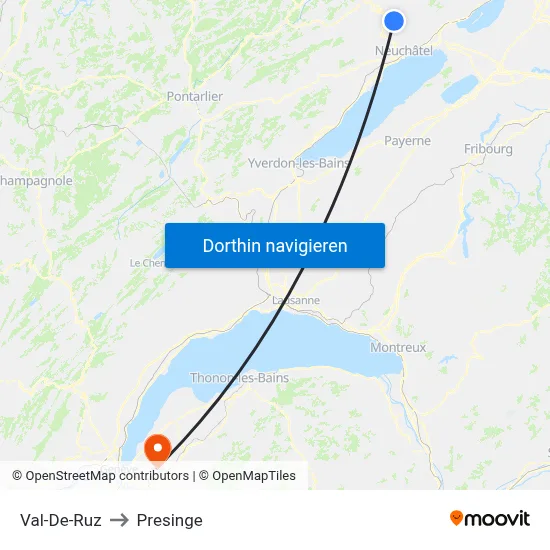 Val-De-Ruz to Presinge map