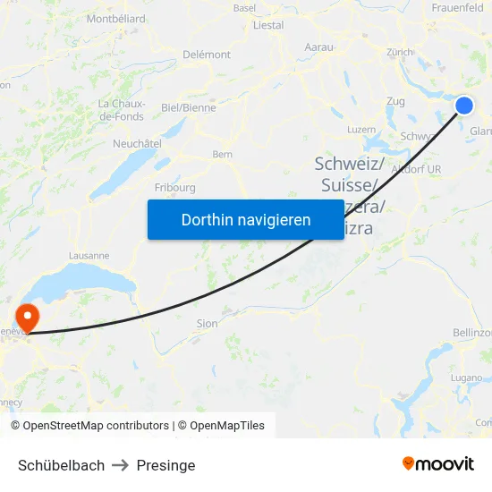 Schübelbach to Presinge map