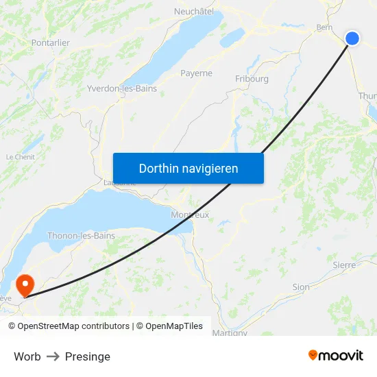 Worb to Presinge map