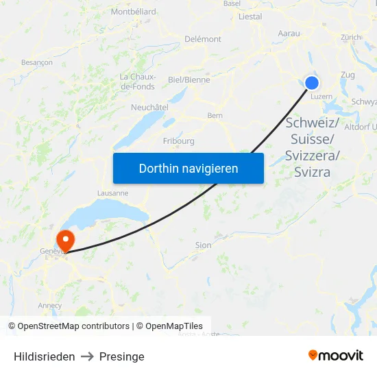 Hildisrieden to Presinge map