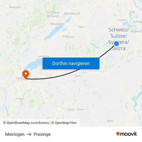 Meiringen to Presinge map